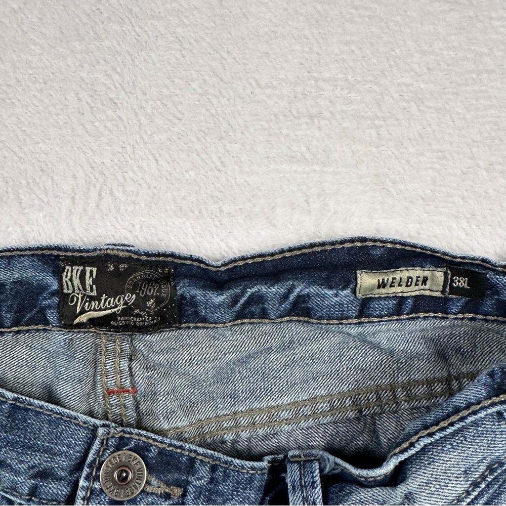 BKE Vintage Jeans Men s 38x33 Welder Model Dark Wash Blue Bootcut Denim Cotton